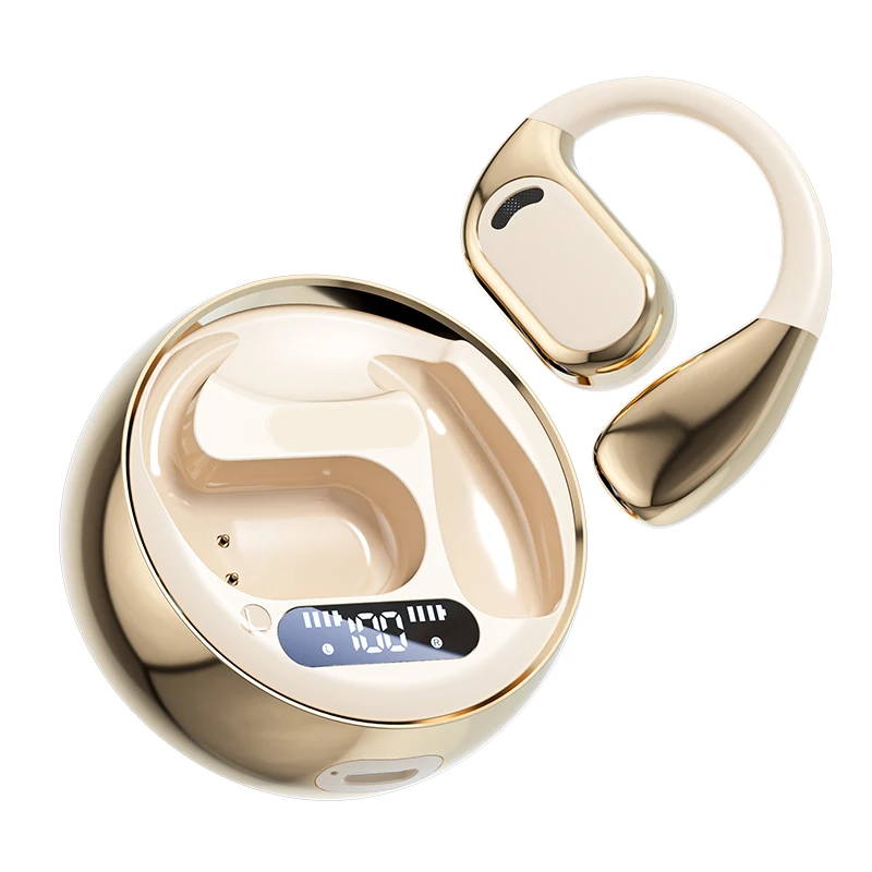 Draadloze koptelefoon Bluetooth-hoofdtelefoon Gaming-headset Oorhaken met displaymicrofoon Aanraakbediening Sport Waterdichte hoofdtelefoon: huidskleur