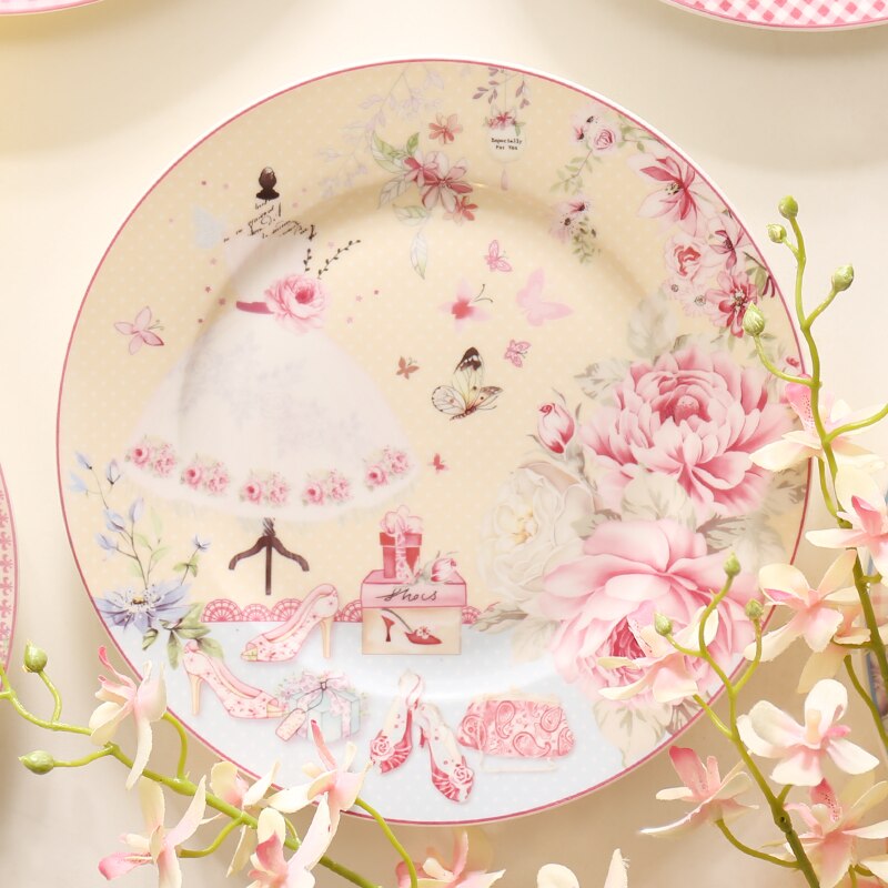 Porslin lantlig stil kärleksfat blomma utsökt liv dinne tallrik biff tallrik europeisk amerika stil levande