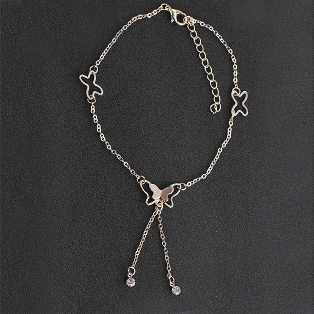 Butterfly Anklet Pendant Tassel Foot Chain Jewelry For Women Summer Yoga Beach Leg Bracelet Handmade Anklet Jewelry: Rose gold