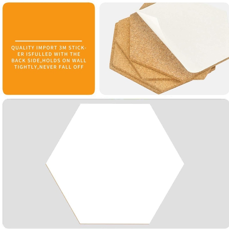 8 Pack Hexagon Cork Board Tiles with Full Sticky Back,Mini Pin Board with 40X Push Pins for Pictures, Photos, Drawing