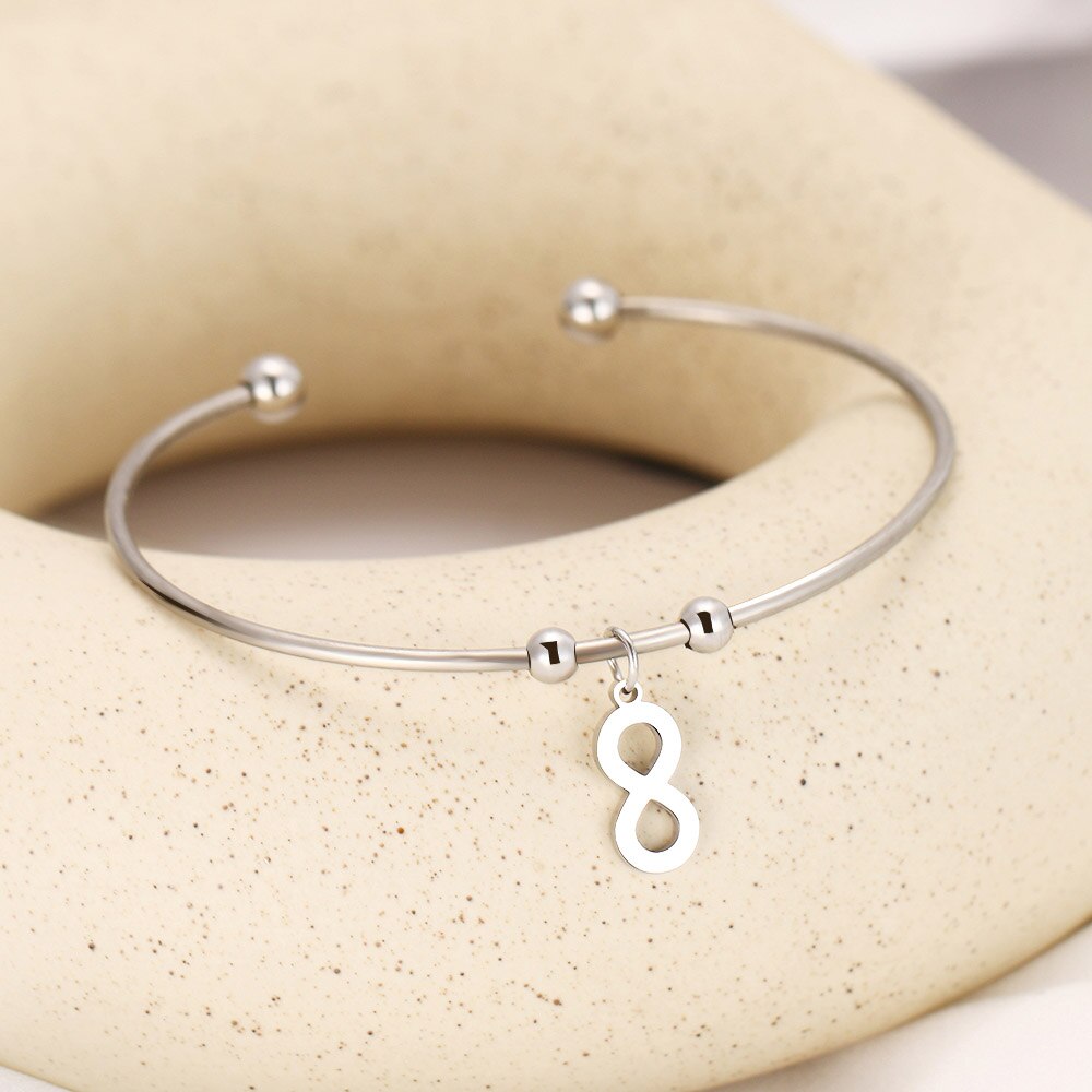 CACANA 316L Stainless Steel Open Bracelet Gold Color Number "8" Simple Trendy Jewelry For Women Bracelets Wedding Party: Silver color