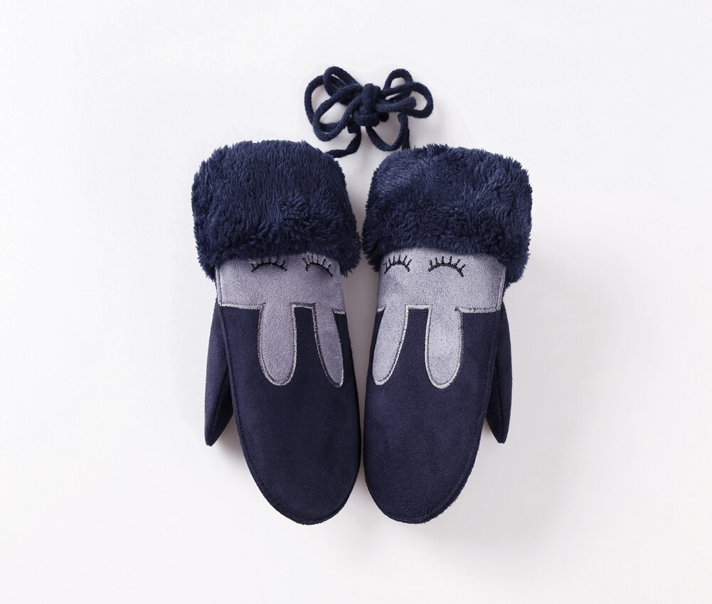 7 kolorów zimowe dziecięce rękawiczki Kawaii nowe pluszowe kreskówki grube futrzane mitenki regulowane ciepłe dla niemowląt dzieci szkolne rękawiczki: Granatowy