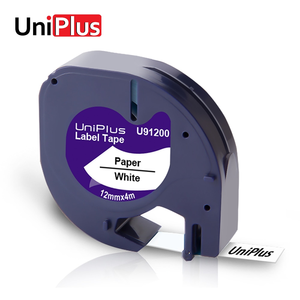 UniPlus 12mm czarny na białym 91330 kompatybilny z Dymo Letratag robić papierowych etykiet taśmój drukarka etykiet wstążka wodoodporne etykiety