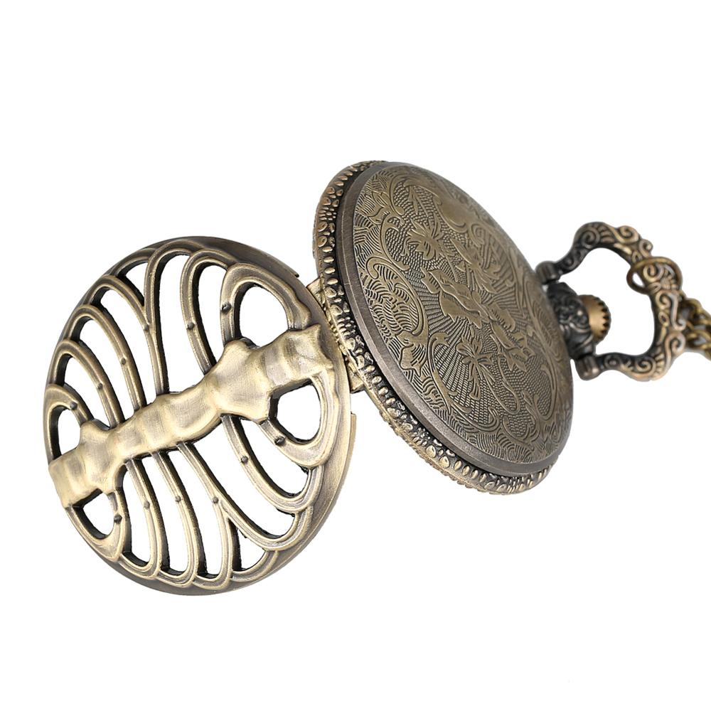 Antik steampunk bronze rygsøjle ribben hule kvarts lommeur kæde halskæde vedhæng sweater kæde vintage til mænd kvinder