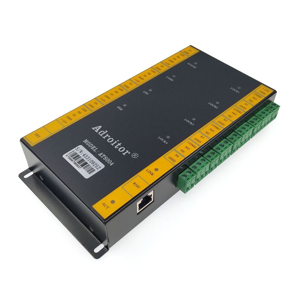 Newest access control TCP/IP four Door controller wg26/34 reader support time attendance /access/alarm/finger/web/phone sn:AT-04