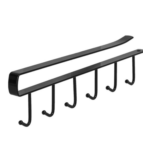 6 kroge kop jern køkken opbevaringsstativ skab hængende krog hylde tallerken bøjle hylde badeværelse organizer holder: Sort