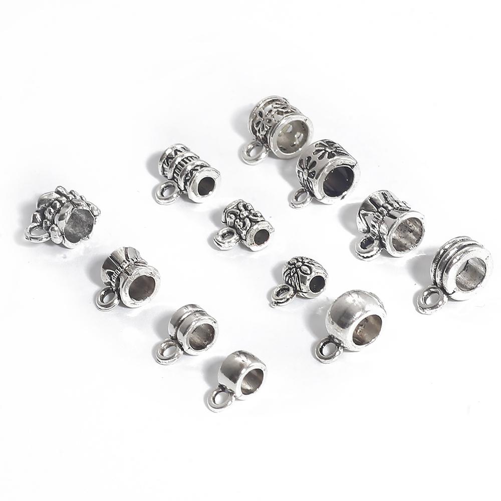 20pcs Bail bead Connector Charms 4-9MM Antique Silver Necklace Clasps for DIY Jewelry Findings Accessories