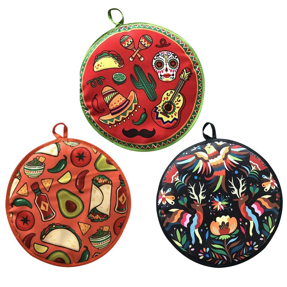 12inch Cloth Bag Burrito Portable Tortilla Warmer Pouch Home For Microwave Restaurant Food Pancake Heat Resistant Printed Flour