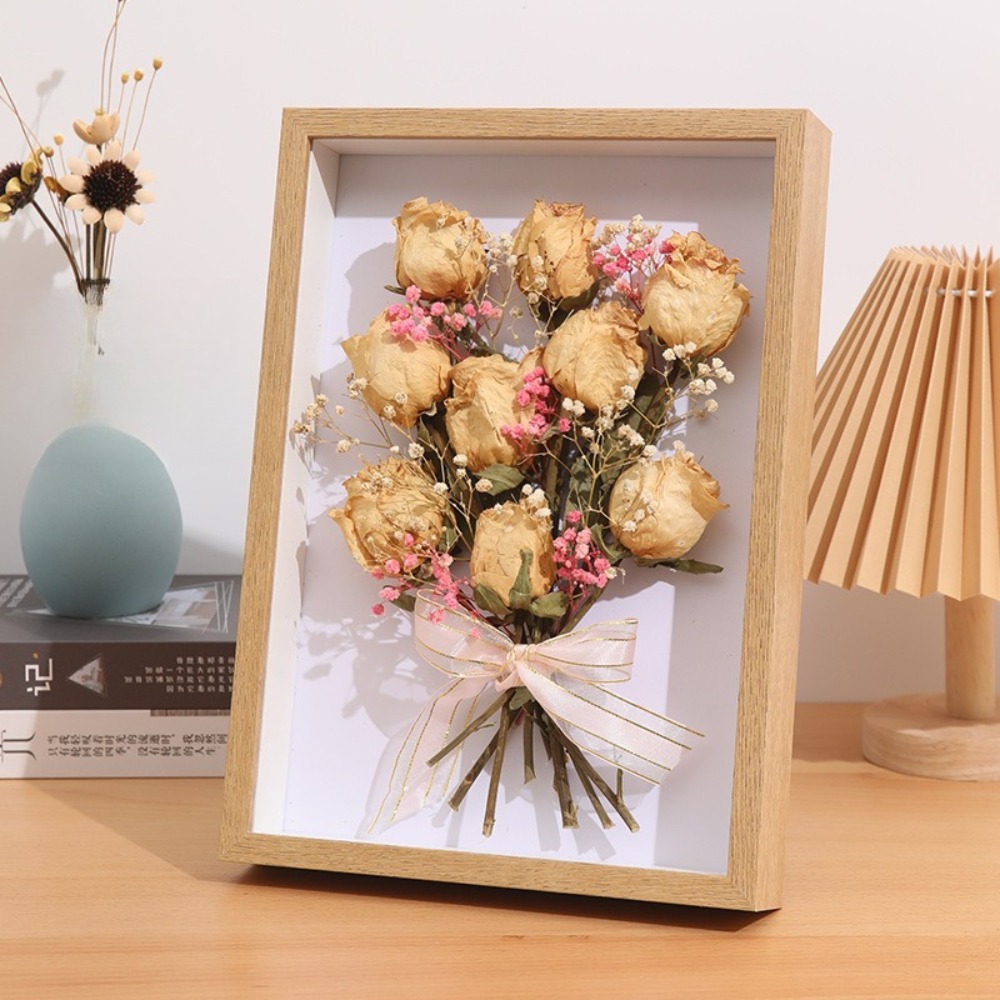 3/5 cm tiefer, transparenter Schattenkastenrahmen, Blumenstrauß-Display, Blumenkoffer, tief für Bastelarbeiten, 3D-Bild, Erinnerungsstücke, Memory, Holztischplatte