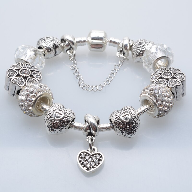 Bøjlekode gammel sølvbelagt glamour damer armbånd diy kløver og hjerte vedhæng udsøgte armbånd smykker
