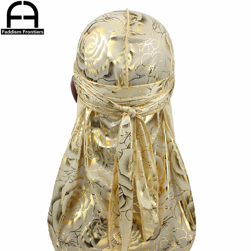 Turbante con estampado personalizado para hombre, Bandanas con estampado de rosas, correas largas de seda, accesorios para el cabello