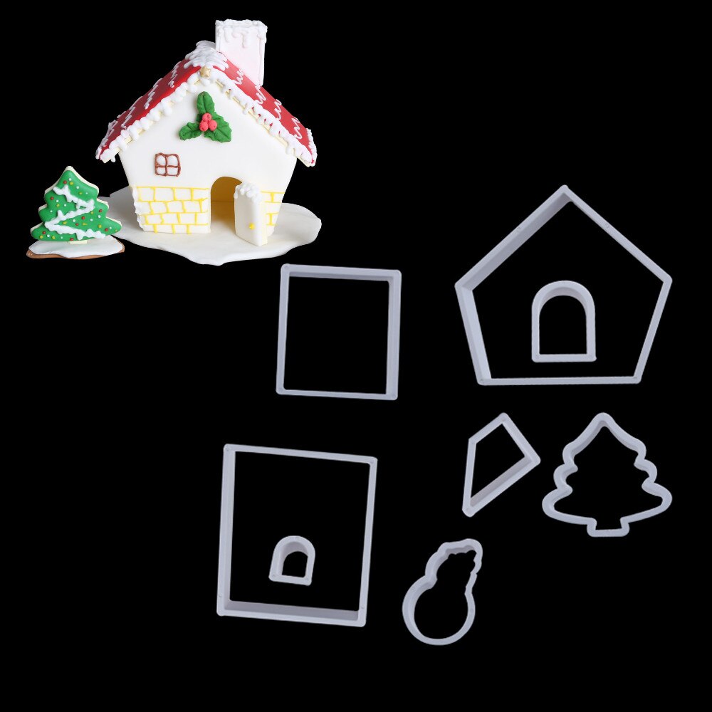Plastic Cookie Cutter Set 3D Christmas Gingerbread House Mould DIY Biscuit Mold Pastry Cake Stamp Baking Tools Accessories