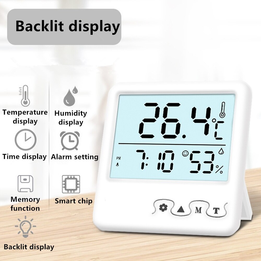 LCD Electronic Digital Temperature Humidity Meter Indoor Outdoor Thermometer Hygrometer Weather Station Clock: MBS-2