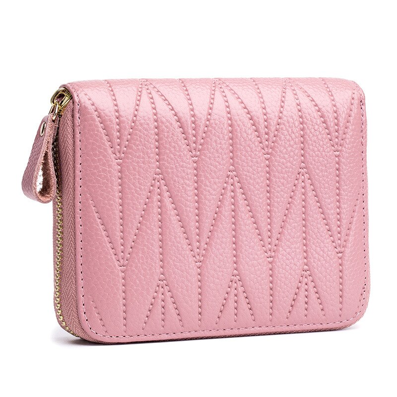 nuevas Carteras de cuero genuino para mujer, Carteras cortas para mujer, portatarjetas de pasaporte para mujer, Carteras de gran capacidad: Style-1 Pink