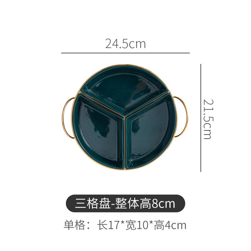 Northern European Style Ceramic Fruit Plate Color Glaze Dividing Plate Household Snack Plate Nut Plate Dry Fruit Box: Green Three Squares