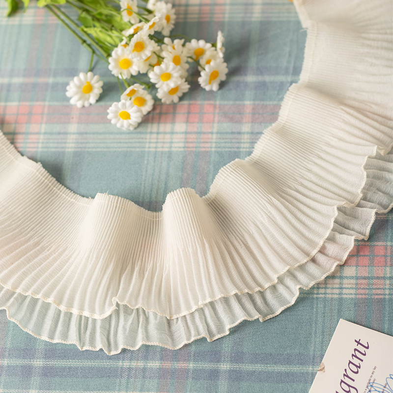 2 metros/lote de tela de encaje plisado para coser, accesorios de costura, ropa, suministros para manualidades Diy, faldas, cintas con flecos, recorte