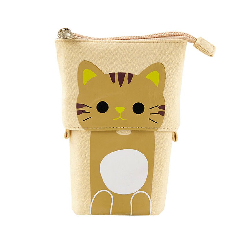 Leuke Schaalbare Potlood Tas Kawaii Kat Dieren Pen Case Rits Zakje Voor Scholieren Pen Zakken Doos Voor Briefpapier XA7H: Khaki