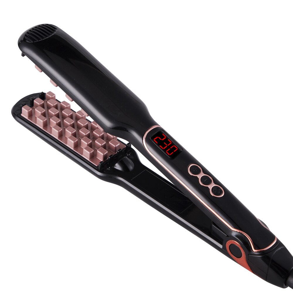 Plancha voluminizadora de pelo clásica 2 en 1, peines de pelo de cerámica, engarzador de temperatura ajustable, cepillos para maíz: Black / AU