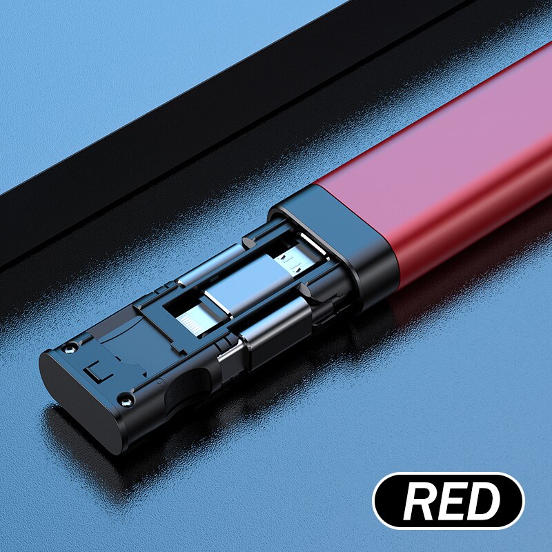 BUDI Multi-function Smart Adapter Card Storage Data Cable USB Box Universal for iPhone Xiaomi Huawei Protable Phone Supplies: Red