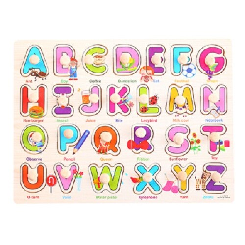 3D Houten puzzel voor peuter kinderen kid hand greep houten puzzel nummers alfabet-puzzel developmental educatief speelgoed: Letter-3