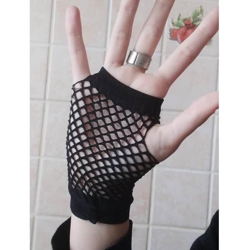 Black Womens Short Fishnet Net Gloves Fingerless Mesh Gloves Punk Rock Fancy Night Club Party Sexy Beautiful Gloves