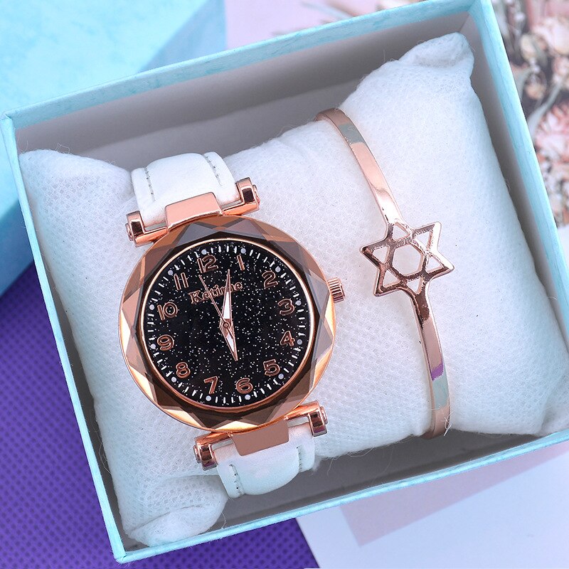 Casual Romantic Starry Sky Women Watches Bracelet Bangle Ladies Wrist Watch Simple Leather Female Clock Relogio Feminino