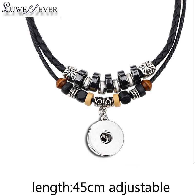 073 Böhmischen Nationalen Halskette Austauschbar 12mm 18mm Druckknopf Charme Seil Leder Halskette Für Frauen Männer