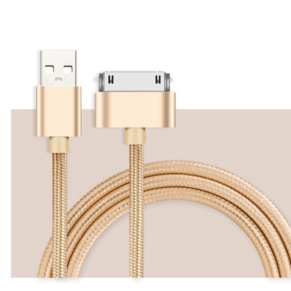 SUPTEC 30 Pin USB Cable for iPhone 4s 4 Metal Plug Nylon Braided Wire Charger Cable Fast Charging Data Sync Cord for iPad 2 2M: Gold / 25cm