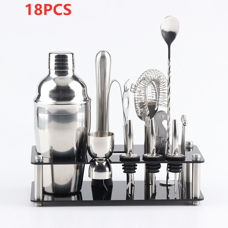 Kit de bartender coquetel e coqueteleira, 18 peças, ferramentas com suporte, martini, boston, para beber, festa em casa, bar, acessórios de vinho