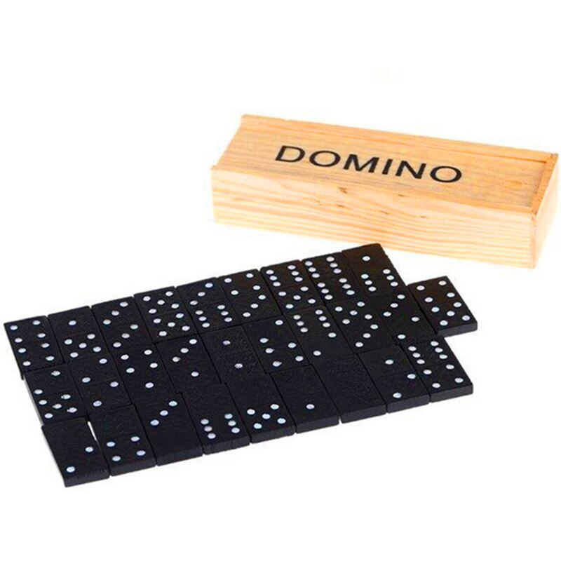 Domino Puzzel Bordspel Met Houten Doos Game 28 Pcs Blokken Grappig Spel Voor Kinderen Engels Instructies