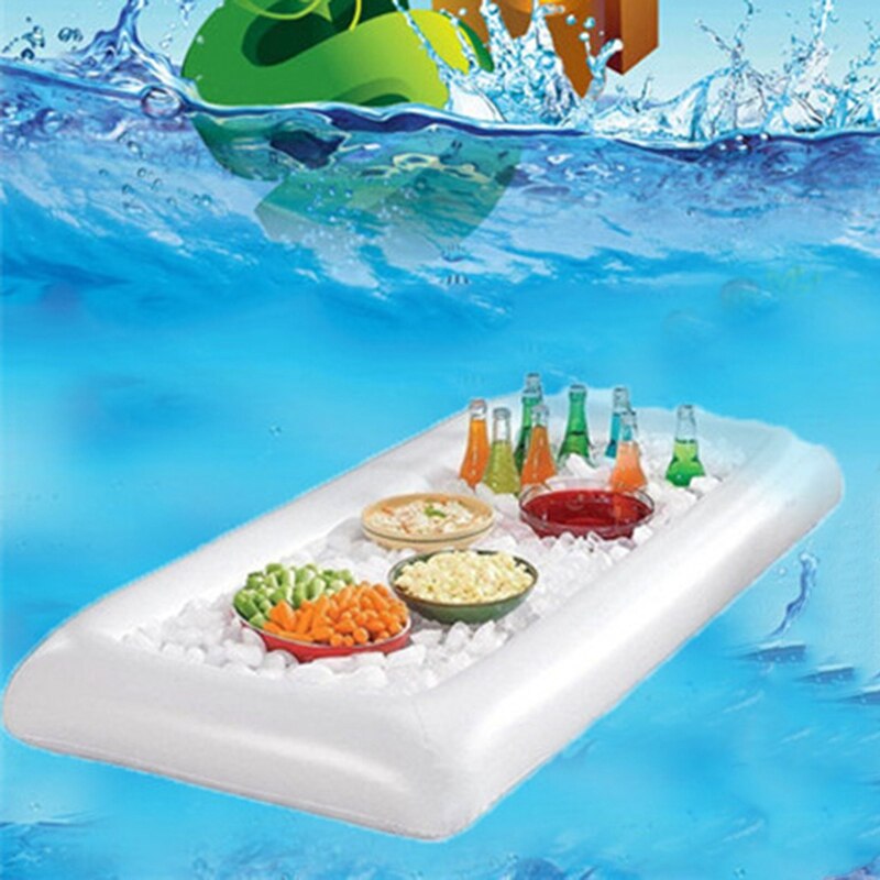 Inflatable Air Ice Bar Inflatable Rectangle Drinks Holder Water Mattress for Cups Pool Float Swim