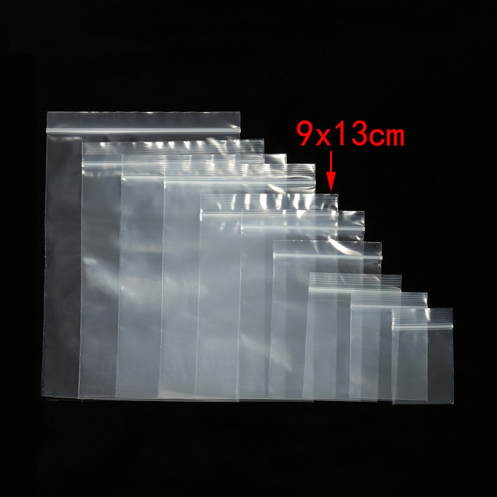100pcs Transparent Self Sealing Zip Zipper Lock Plastic Bags 4*6/5*7/6*8/7*10cm Clear Ziplock Bags for Jewelry Packaging Bag: 9x13cm