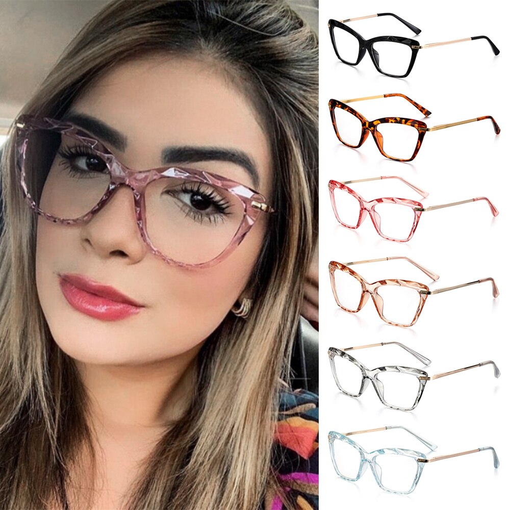 Women Square Cat Eye Glasses Frame Faceted Crystal Eyeglass Can Be Equipped with Myopia Glasses Vintage Eyeglass Frame