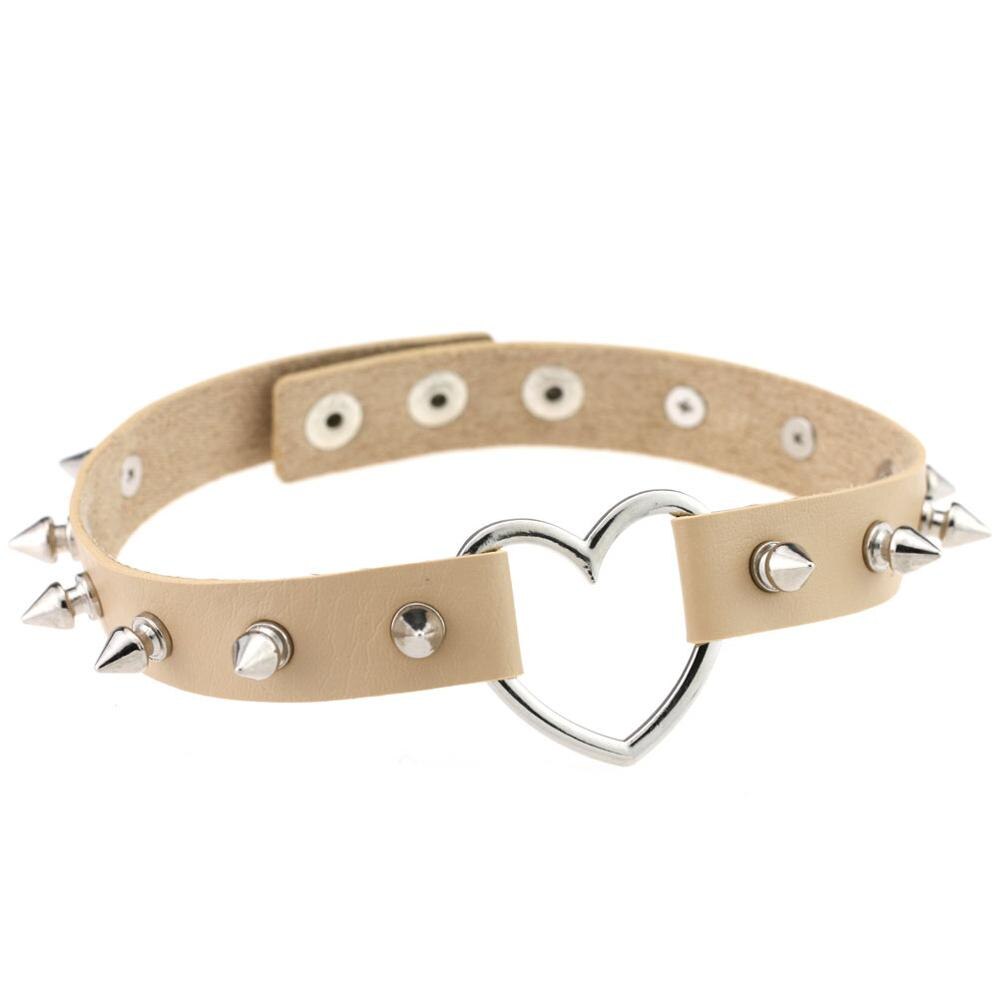 Gargantilla de corazón con pinchos para mujer, Gargantilla gótica cuello tachonado punk para mujer y niña, joyería gótica negra para mujer, accesorios: begie