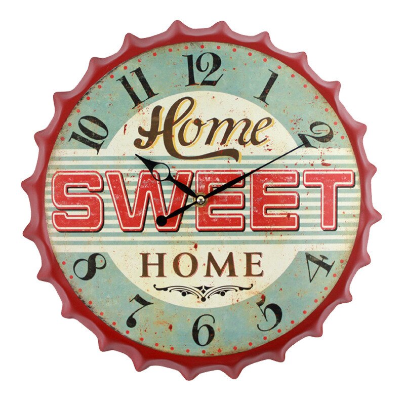 De Metal funda para botella de cerveza Reloj de pared de Retro Sala decoración silencio reloj temático para cafetería Bar decoración 3D vino tapa 35cm: B