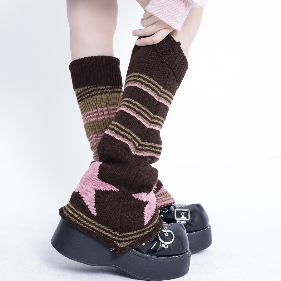 Gyaru-calentadores de piernas góticos Harajuku, calentadores de piernas sexys, calcetines tejidos a rayas, cubierta de pierna de Lolita para mujer, calcetines holgados, manguito de bota, mangas de bota: Negro