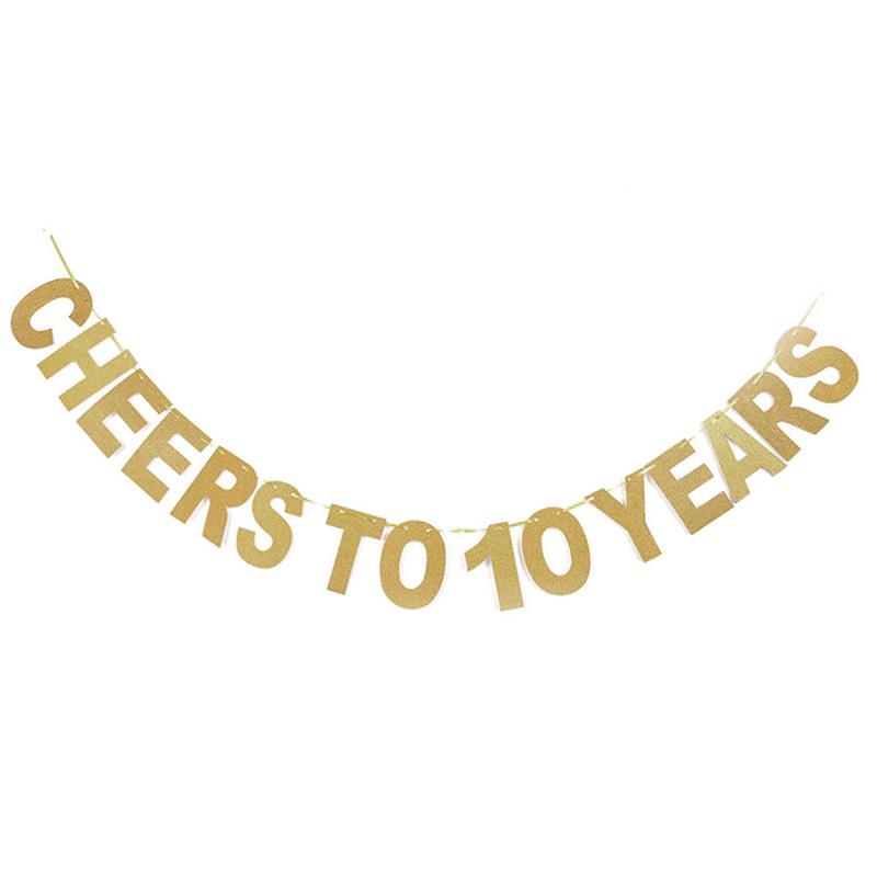 Gold Glitter Banner "cheers to 10/20/30/40/50/60/70/80/90 years" Garland Birthday Wedding Anniversary Party Celebration Supplies: 10