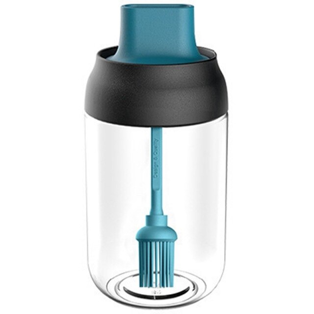 Kitchen Glass Spice Jars With Lid Herbs Soy Sauce Oil Bottle With Label Paper Salt And Pepper Shakers Set Seasoning Organizer: Blue-oil brush
