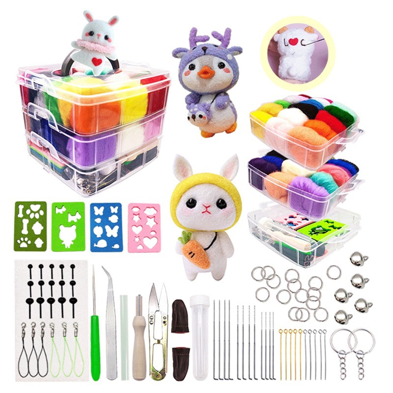 Needle Felting Kit Set Wool Felting Tools 16/25/50 Color Non-finished Felt Needle Craft Accessories Pack Felting Fabric Material