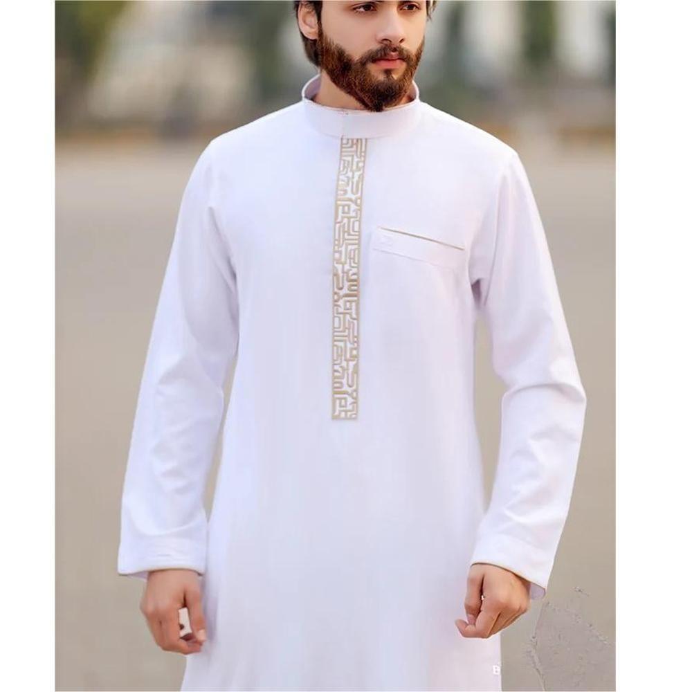 Túnica holgada islámica para hombre, manga larga, cuello levantado, bordado, estilo étnico árabe tradicional, vestidos formales informales para hombre Thobe: S / Rojo