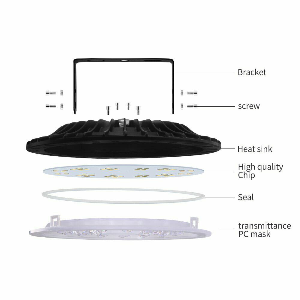 50/100w 220v ledet høy bukt lys lav bukt ufo pilsner industrilys til supermarked kontor parkeringsplass lampe 120 grader