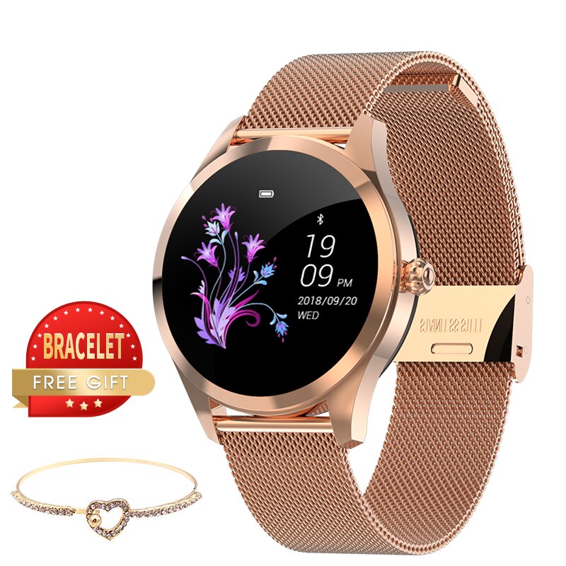 Kw10/kw20 relógio inteligente mulher ip68 à prova dip68 água monitor de freqüência cardíaca pedômetro fitness tracke pulseira relógio de pulso para xiaomi huawei: KW10 Gold Stainless