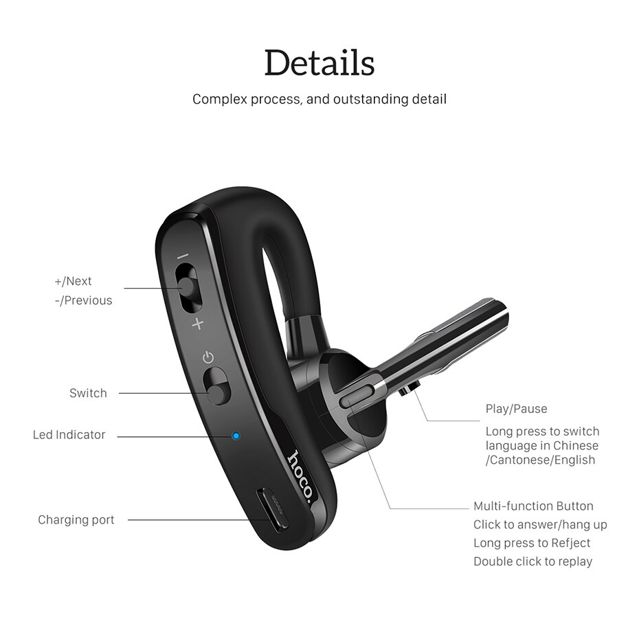 HOCO Bluetooth Headset Bluetooth 5.0 Earpiece Hands-free Headphone Mini Wireless Earphone Earbud Earpiece For iPhone 11 Xiaomi 9