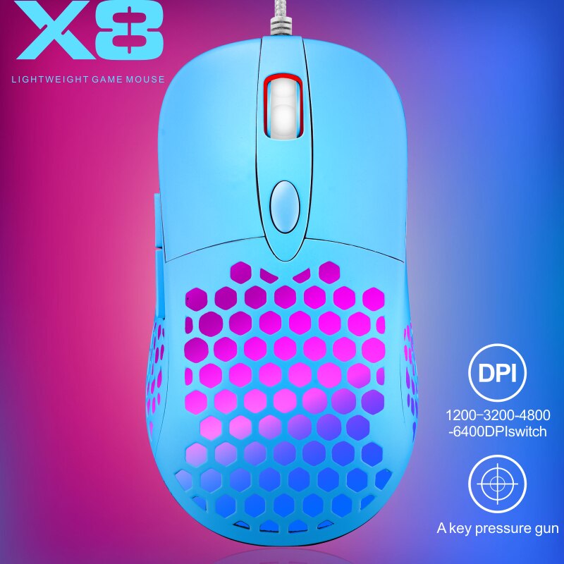 X8 Gaming Mouse Hole Mouse Wired Hollow Mouse Gaming Mouse RGB Desktop Mouse 6400 Dpi Gaming Mouse
