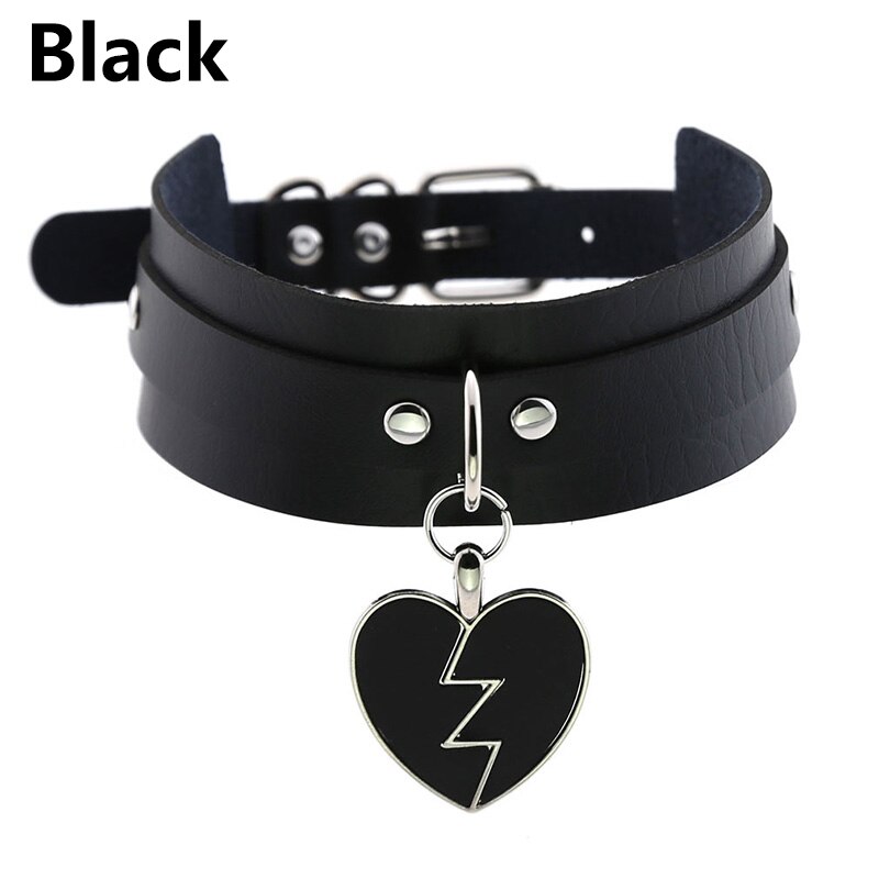 Frauen Männer Charm Herz-Form Anhänger Kragen Choker Halskette Schmuck Breiten Leder Einstellbare Halsband Partei Schmuck Zubehör: Black