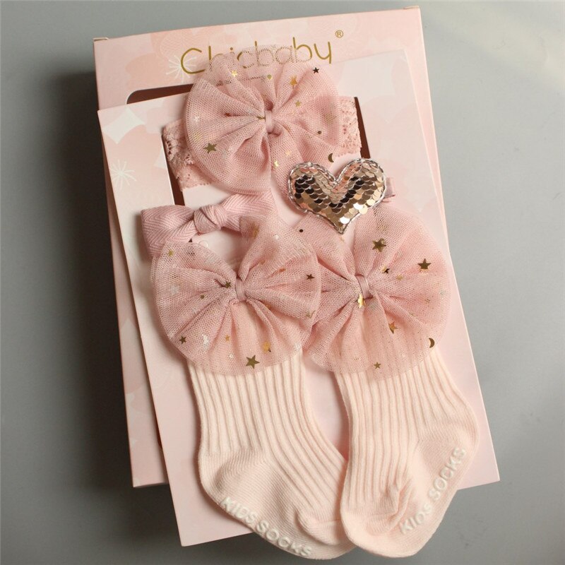 Infant Baby Girls Lace Stretch Hair Band Tulle Flower Slip Soft Non-Slip Cotton Socks Kids Children&#39;s Headwear Hair Pin 4pcs: G