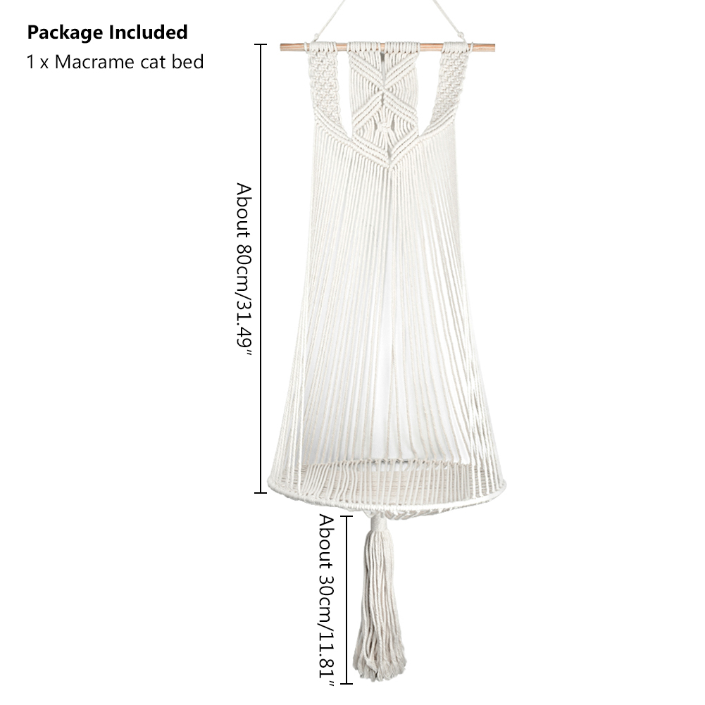 Hamac pour chat, panier suspendu tissé à la main avec tapis en macramé, lit-balançoire, maison pour animaux de compagnie, bohème, maison pour animaux de compagnie: A