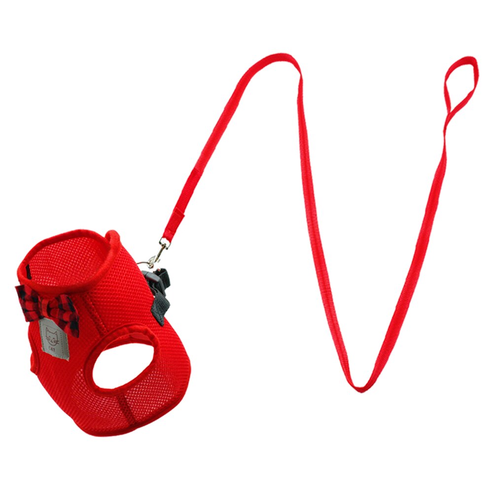 Mesh Bowtie Cat Harness and Leash Small Cat Walking Harness Pet Kitten Clothes Red Black