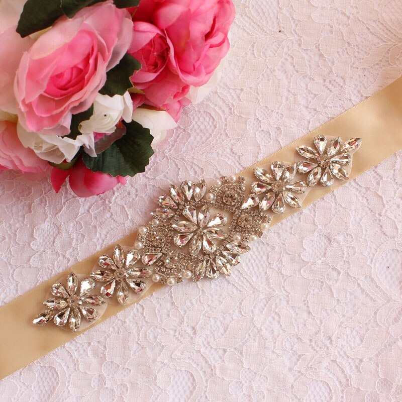 Brudekjole bælter, brude bælter, dame bælter, bryllup og vigtige lejligheder, rhinestone bælter, bryllup tilbehør: Champagne
