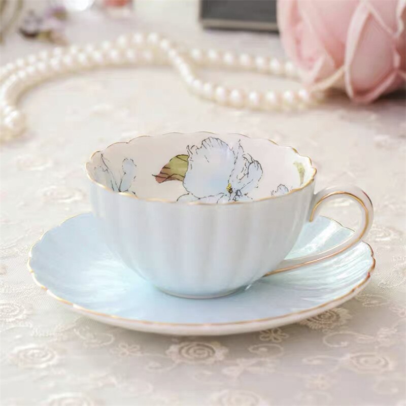 European-style Porcelain Coffee Cup with Saucer Set Household Ceramic Afternoon Tea Cup Drinkware Wedding: 1Cup B